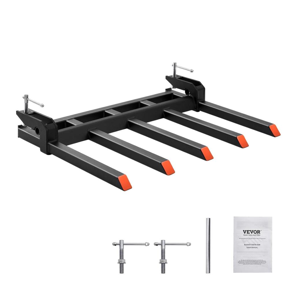 image:imageVEVOR Clamp on Debris Forks for 60 inch Buckets 4560 lbs Loading Weight Pallet Forks for Loader Tractor Buckets Skidsteer for Removing Limbs Yard Waste and Debris48