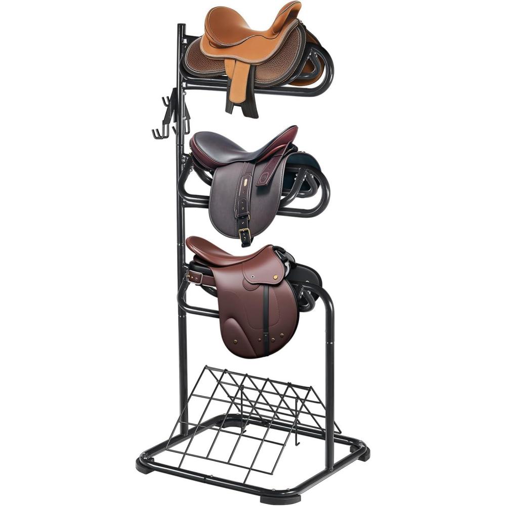 image:imageVEVOR Freestanding Saddle Stand 30 x 30 x 685 in 3 Tiers Saddle Rack Heavy Duty Saddle Blanket Holder with Removable amp Rotating Tiers English amp Western Saddle Rack for Tack Room OrganizationXL Large 3 Tiers1 Pack