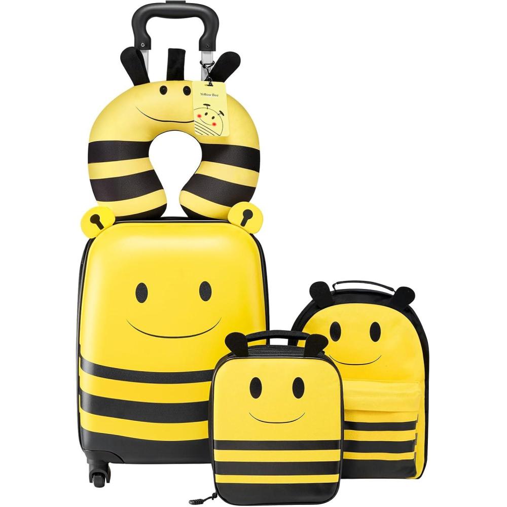 image:imageVEVOR Kids Luggage Set 5 Piece 18 Inch Hardside Rolling Wheels Suitcase with Backpack amp Ushape Pillow Bee Kids Carry on Luggage Set Holiday Birthday Gift for Girls Boys Airline ApprovedYellow