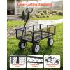 VEVOR 900 LBS Steel Garden Cart, 2 in 1 Handle, Heavy Duty Pullable Garden Wagon with 10″ Flat-Free Tires, Outdoor Utility Yard Wagon Cart with Detachable Side Panels, Attach to ATV or Tractor(Black)