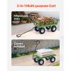 VEVOR 900 LBS Steel Garden Cart, 2 in 1 Handle, Heavy Duty Pullable Garden Wagon with 10″ Flat-Free Tires, Outdoor Utility Yard Wagon Cart with Detachable Side Panels, Attach to ATV or Tractor(Black+green)