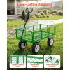 VEVOR 900 LBS Steel Garden Cart, 2 in 1 Handle, Heavy Duty Pullable Garden Wagon with 10″ Flat-Free Tires, Outdoor Utility Yard Wagon Cart with Detachable Side Panels, Attach to ATV or Tractor(Green)