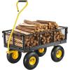 VEVOR 900 LBS Steel Garden Cart, 2 in 1 Handle, Heavy Duty Pullable Garden Wagon with 10″ Flat-Free Tires, Outdoor Utility Yard Wagon Cart with Detachable Side Panels, Attach to ATV or Tractor(Black+yellow)