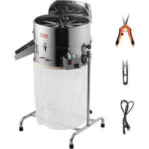 VEVOR 18″ Electric Bud Leaf Trimmer, Tillable Trimmer with 60W Adjustable Speed, Stainless-Steel Blades, Mesh Bag & Hand Pruner for Leaves, Bud