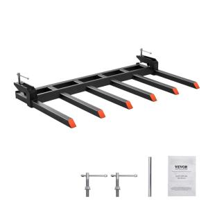 VEVOR Clamp on Debris Forks for 60 inch Buckets, 4560 lbs Loading Weight Pallet Forks for Loader, Tractor Buckets, Skidsteer, for Removing Limbs, Yard Waste and Debris(60″)
