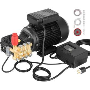 VEVOR Electric Pressure Washer Pump Kit, 1950 PSI, 3.2 GPM, Triplex Power Washer Pump with 5 HP Motor 240 V, Adjustable Water Pressure, for Washing Cars, Gardens, Exterior Walls, Machinery Equipment