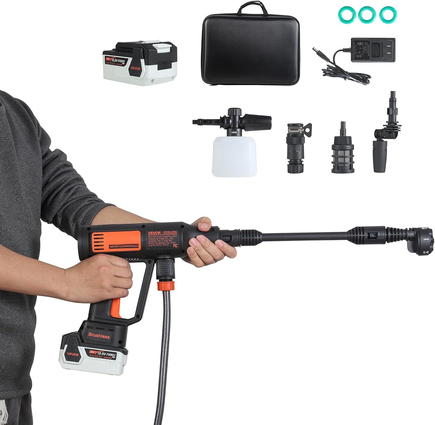 image:imageVEVOR Cordless Pressure Washer 1200PSI MAX Portable Pressure Washer with Brushless Motor Dual Batteries 6in1 Nozzle amp Water Hose 4 Speed Adjustable Handheld Power Cleaner for Home Garden Patio