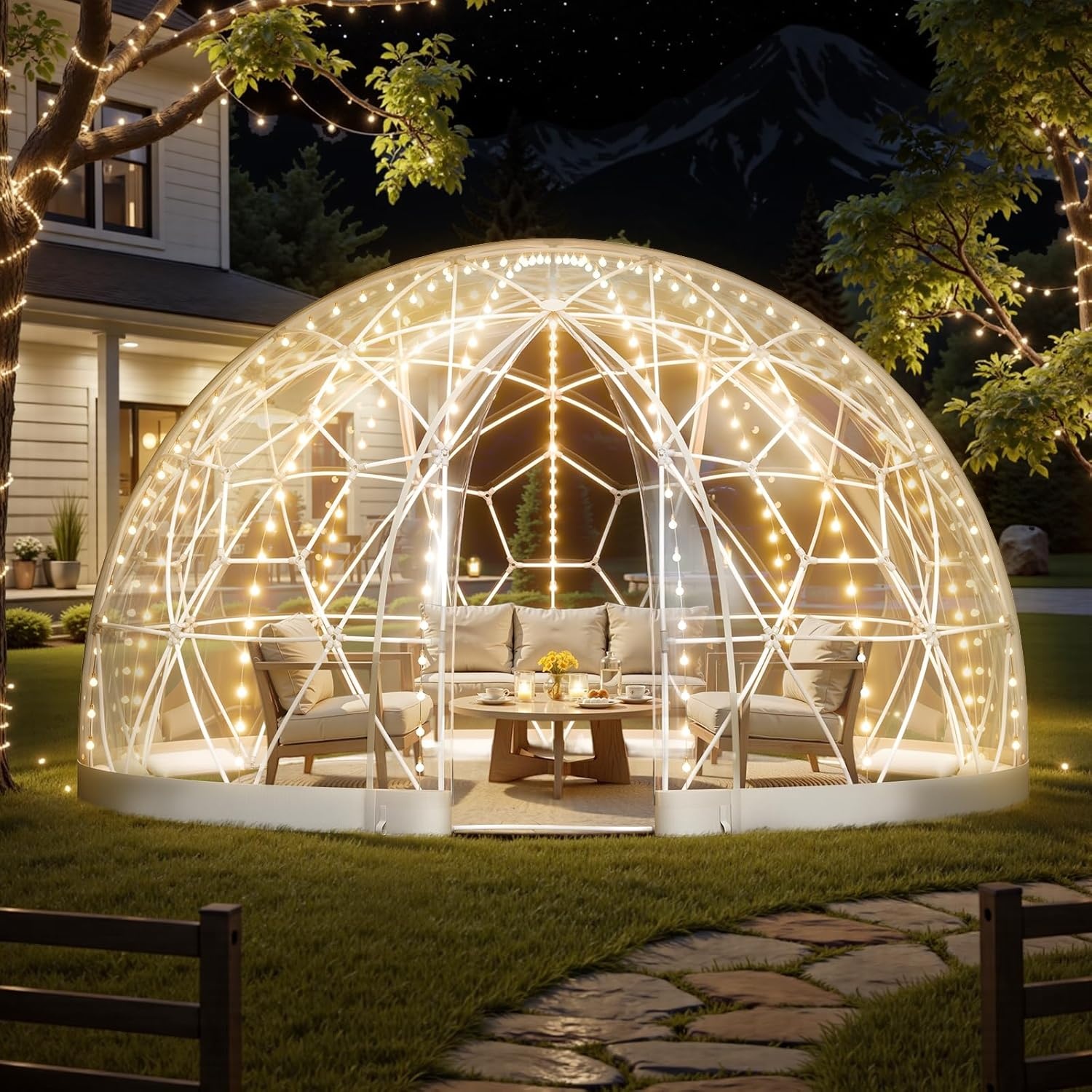 image:imageVEVOR Garden Dome Tent 15 x 95 ft Clear Bubble Tent House for 1214 Person Waterproof PVC Geodesic Dome Greenhouse with Ventilated Window Outdoor Igloo Tents for Patio Backyard Party Camping12 x 72 FT