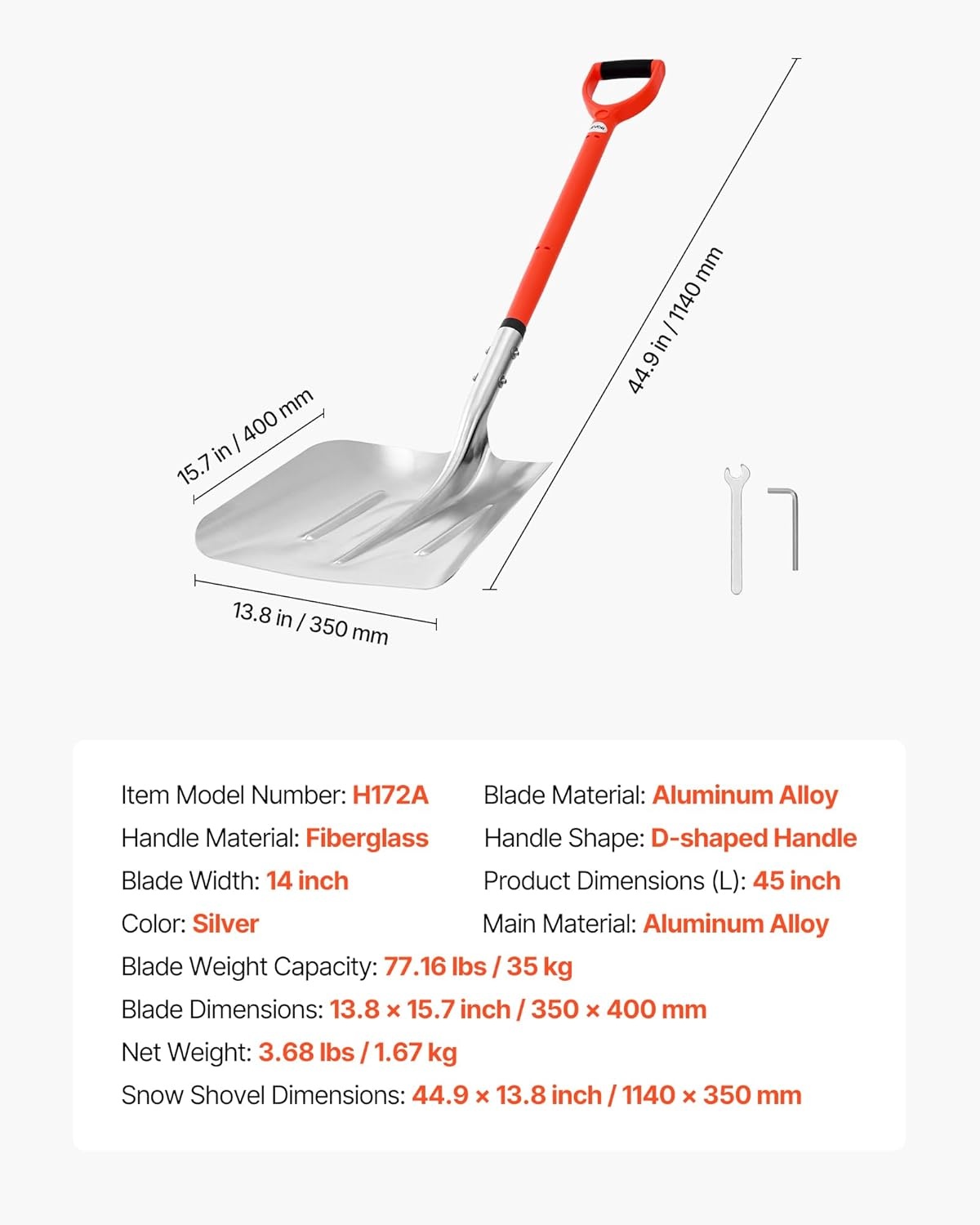 image:imageVEVOR Snow Shovel for Driveway 14 in Wide Aluminum Alloy Snow Shovel with DShaped Handles Large Capacity Snowplow Shovels Lightweight Snows Removal Tool for Garden Car Camping