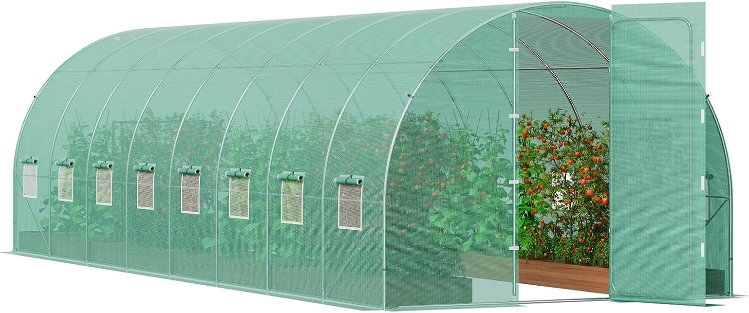 image:imageVEVOR Walkin Tunnel Greenhouse 292x97x65 ft Hoop House Greenhouse Tunnel Plant Hot House with Galvanized Steel Frame Green PE Cover Rollup Zipper Door and 12 Windows for OutdoorGreen
