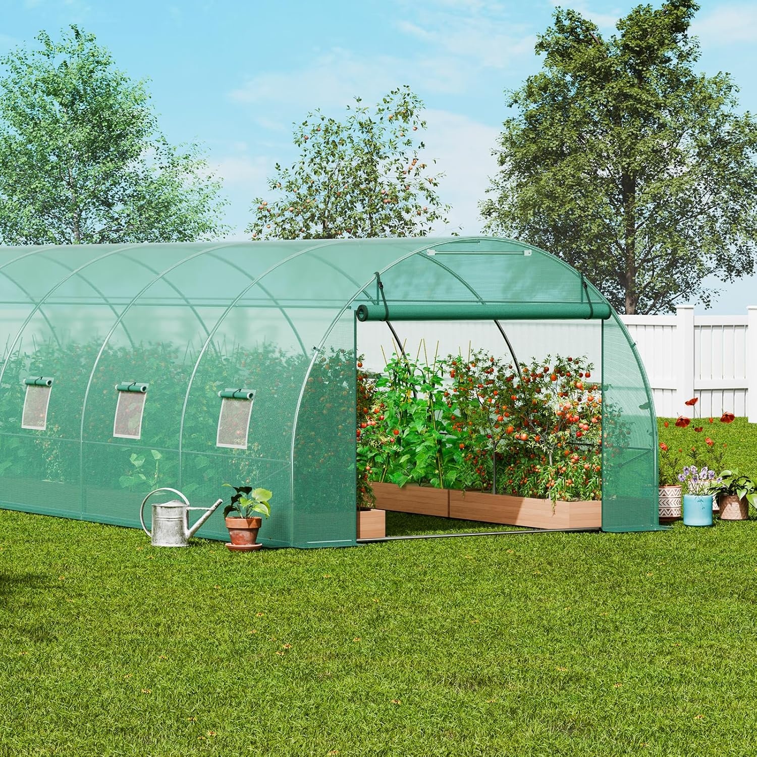 image:imageVEVOR Walkin Tunnel Greenhouse 292x97x65 ft Hoop House Greenhouse Tunnel Plant Hot House with Galvanized Steel Frame Green PE Cover Rollup Zipper Door and 12 Windows for OutdoorGreen