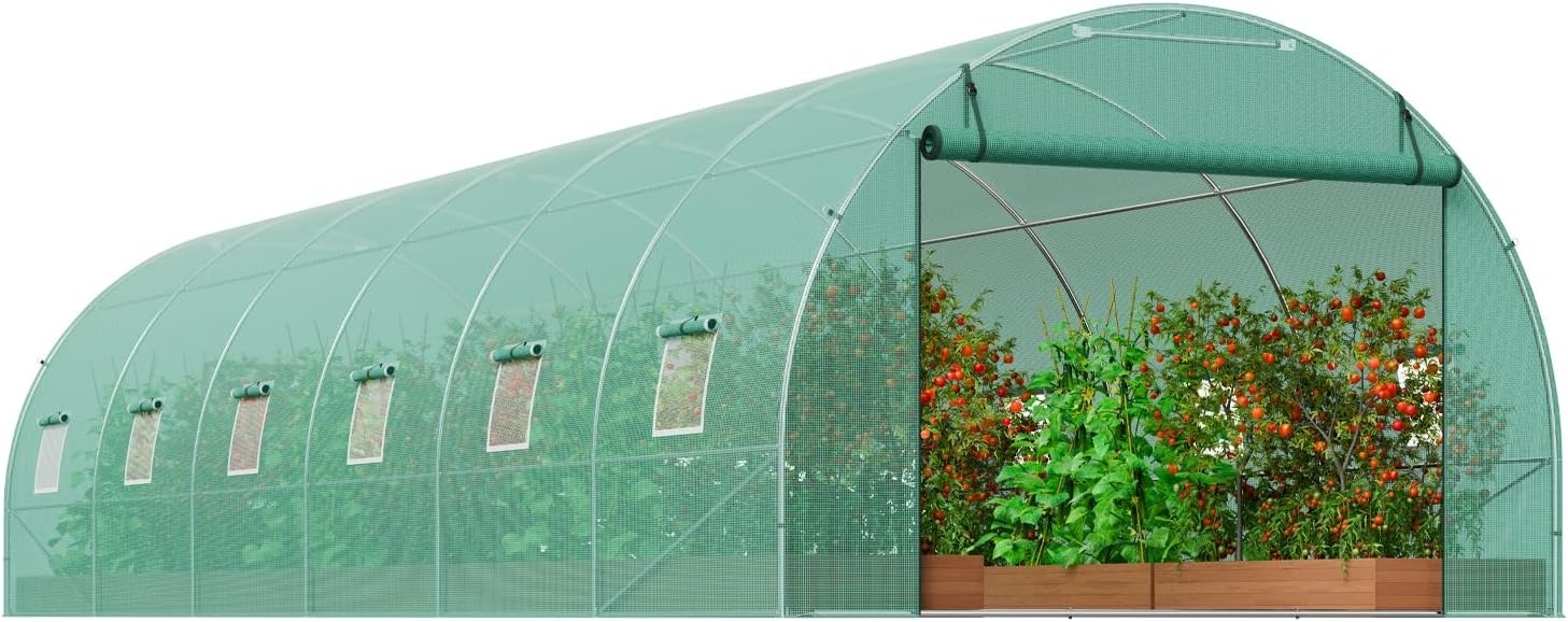 image:imageVEVOR Walkin Tunnel Greenhouse 292x97x65 ft Hoop House Greenhouse Tunnel Plant Hot House with Galvanized Steel Frame Green PE Cover Rollup Zipper Door and 12 Windows for OutdoorGreen