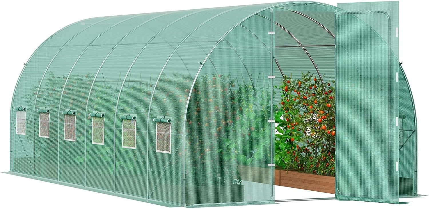 image:imageVEVOR Walkin Tunnel Greenhouse 292x97x65 ft Hoop House Greenhouse Tunnel Plant Hot House with Galvanized Steel Frame Green PE Cover Rollup Zipper Door and 12 Windows for OutdoorGreen