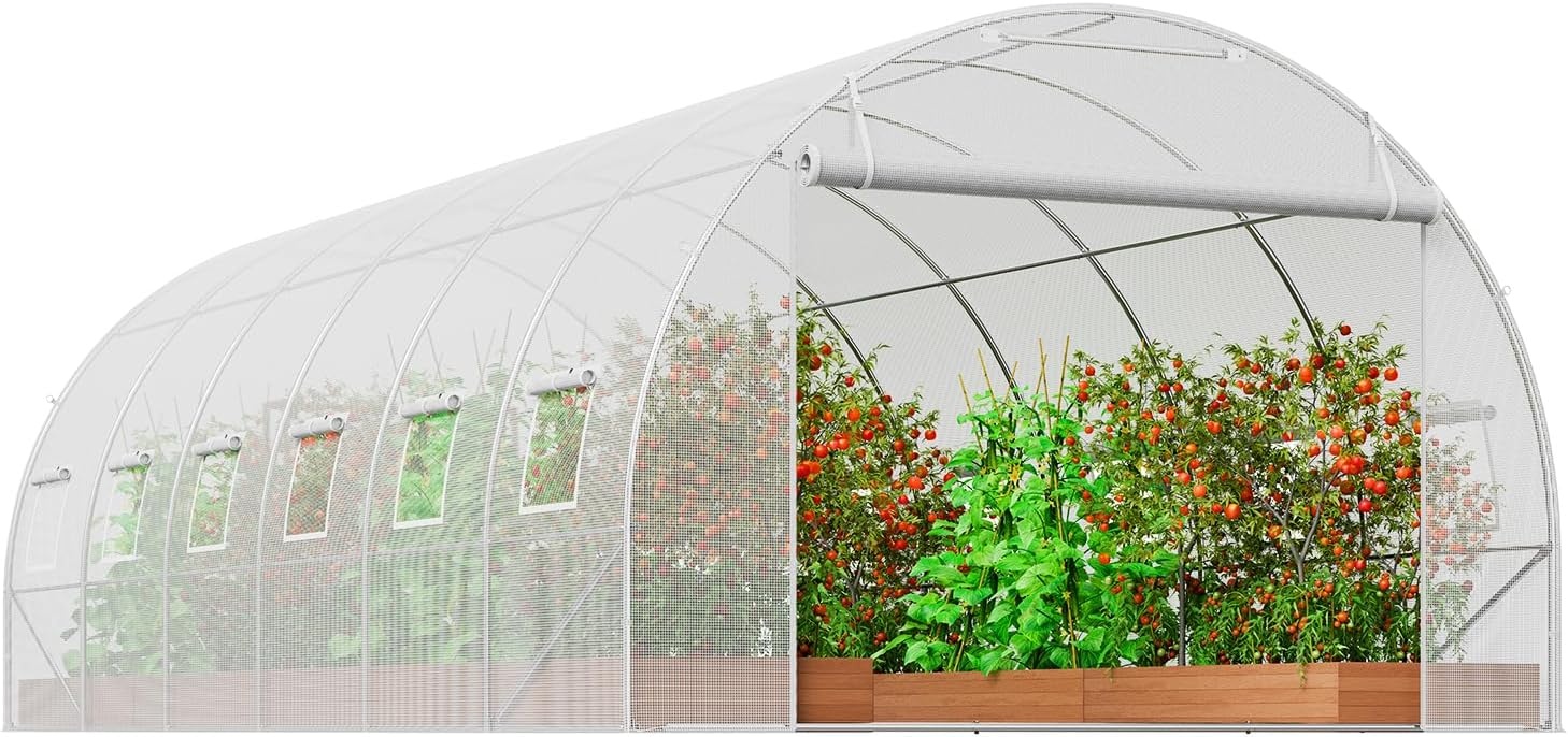 image:imageVEVOR Walkin Tunnel Greenhouse 292x97x65 ft Hoop House Greenhouse Tunnel Plant Hot House with Galvanized Steel Frame Green PE Cover Rollup Zipper Door and 12 Windows for OutdoorWhite