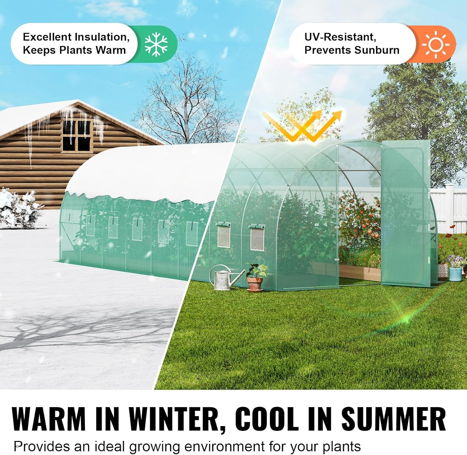 image:imageVEVOR Walkin Tunnel Greenhouse 292x97x65 ft Hoop House Greenhouse Tunnel Plant Hot House with Galvanized Steel Frame Green PE Cover Rollup Zipper Door and 12 Windows for OutdoorGreen