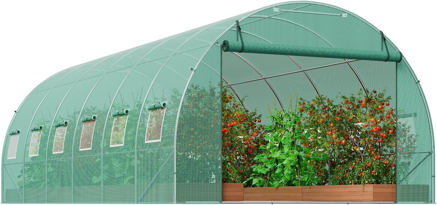 image:imageVEVOR Walkin Tunnel Greenhouse 292x97x65 ft Hoop House Greenhouse Tunnel Plant Hot House with Galvanized Steel Frame Green PE Cover Rollup Zipper Door and 12 Windows for OutdoorGreen