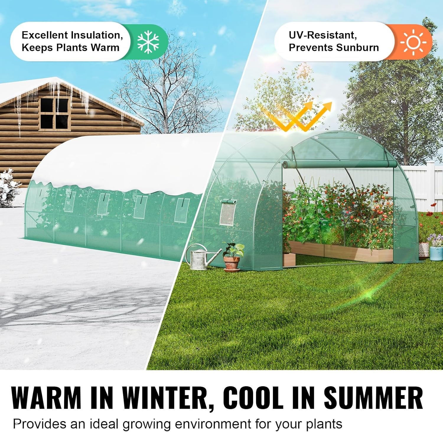 image:imageVEVOR Walkin Tunnel Greenhouse 292x97x65 ft Hoop House Greenhouse Tunnel Plant Hot House with Galvanized Steel Frame Green PE Cover Rollup Zipper Door and 12 Windows for OutdoorGreen