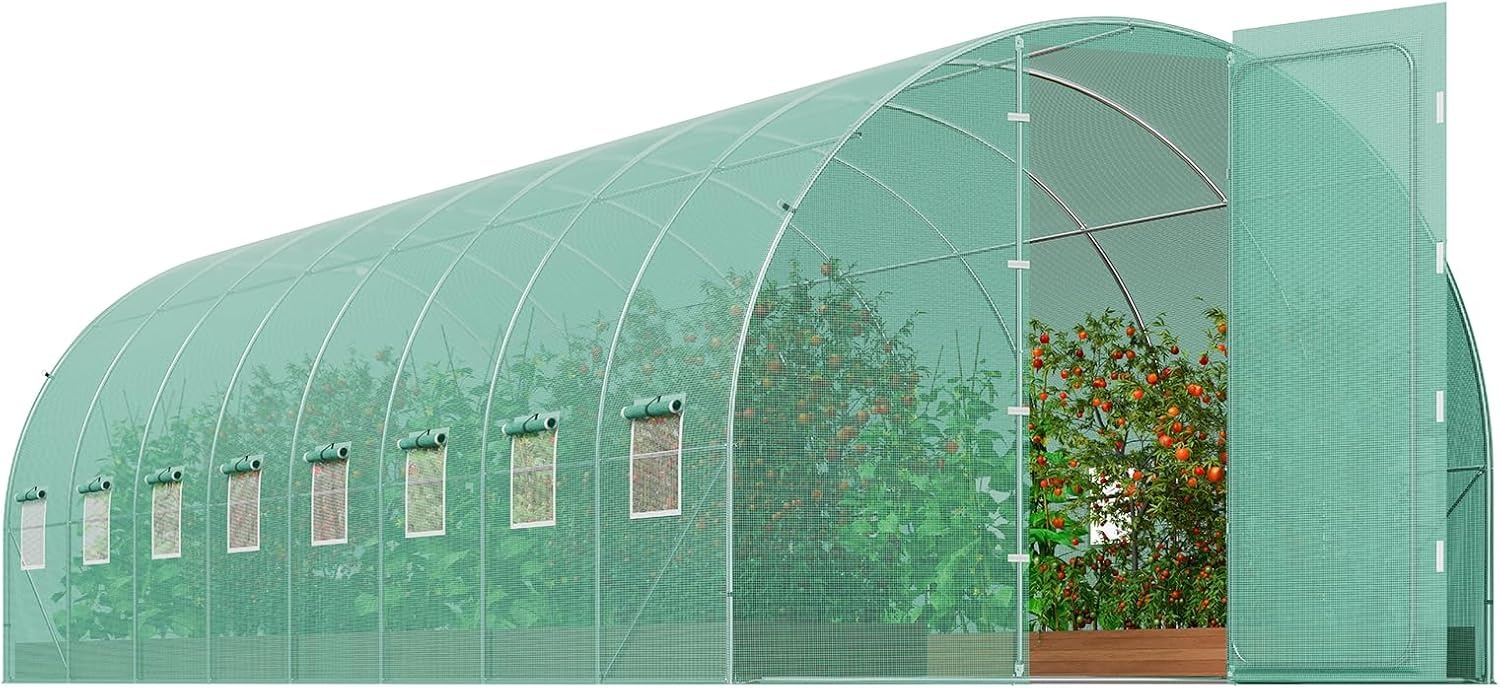 image:imageVEVOR Walkin Tunnel Greenhouse 292x97x65 ft Hoop House Greenhouse Tunnel Plant Hot House with Galvanized Steel Frame Green PE Cover Rollup Zipper Door and 12 Windows for OutdoorGreen