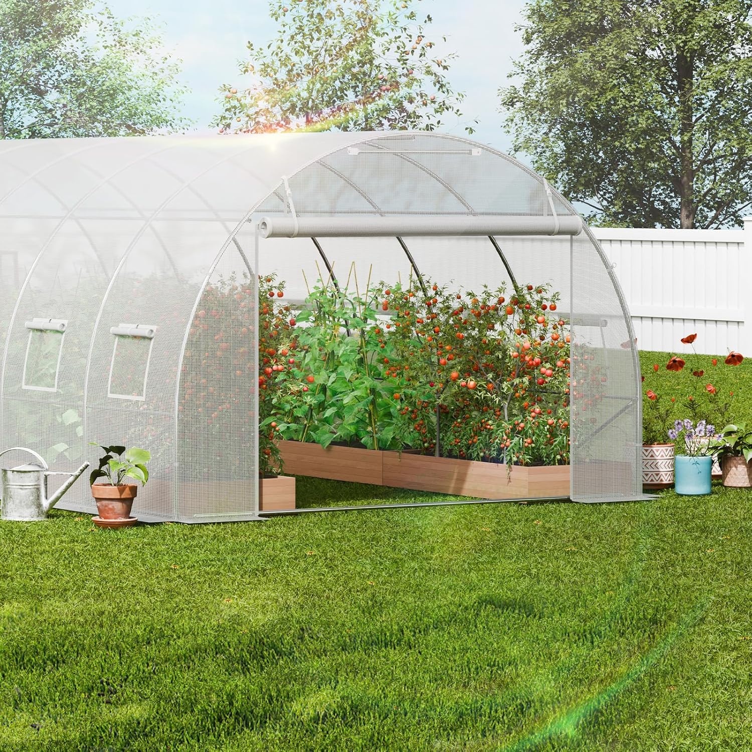 image:imageVEVOR Walkin Tunnel Greenhouse 292x97x65 ft Hoop House Greenhouse Tunnel Plant Hot House with Galvanized Steel Frame Green PE Cover Rollup Zipper Door and 12 Windows for OutdoorWhite