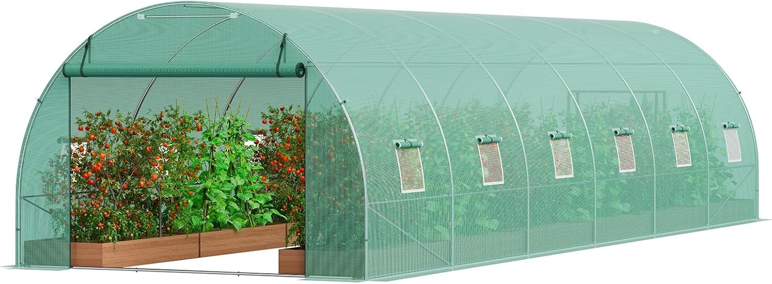 image:imageVEVOR Walkin Tunnel Greenhouse 292x97x65 ft Hoop House Greenhouse Tunnel Plant Hot House with Galvanized Steel Frame Green PE Cover Rollup Zipper Door and 12 Windows for OutdoorGreen