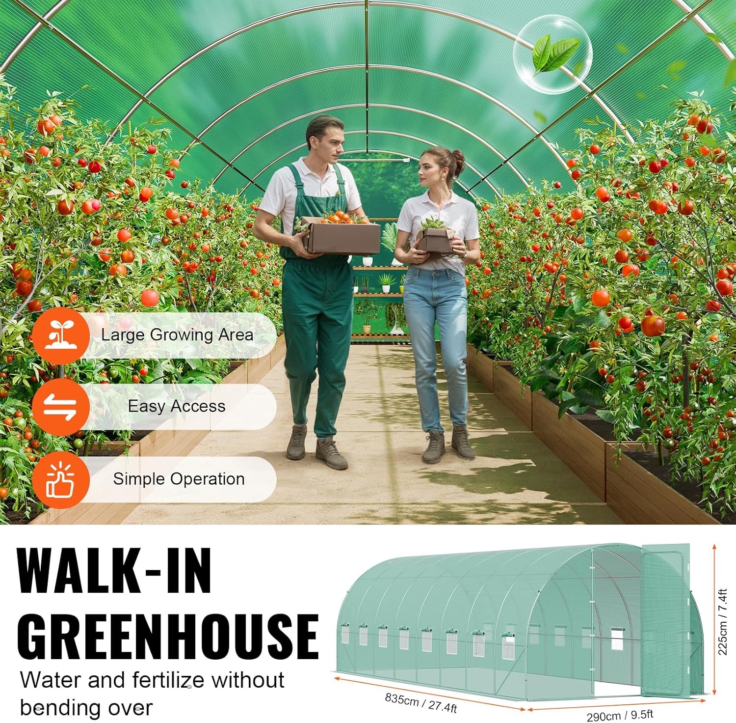 image:imageVEVOR Walkin Tunnel Greenhouse 292x97x65 ft Hoop House Greenhouse Tunnel Plant Hot House with Galvanized Steel Frame Green PE Cover Rollup Zipper Door and 12 Windows for OutdoorGreen