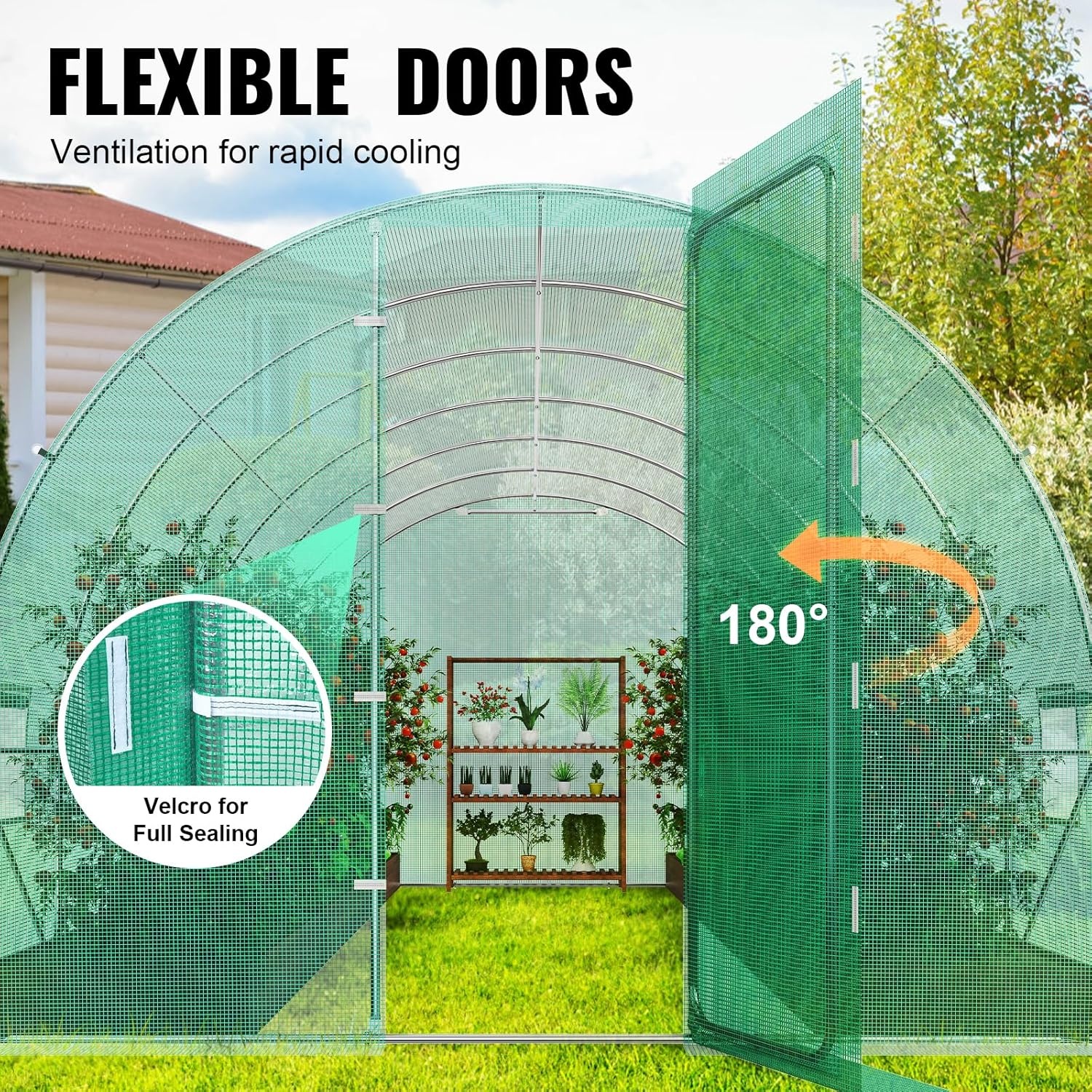 image:imageVEVOR Walkin Tunnel Greenhouse 292x97x65 ft Hoop House Greenhouse Tunnel Plant Hot House with Galvanized Steel Frame Green PE Cover Rollup Zipper Door and 12 Windows for OutdoorGreen