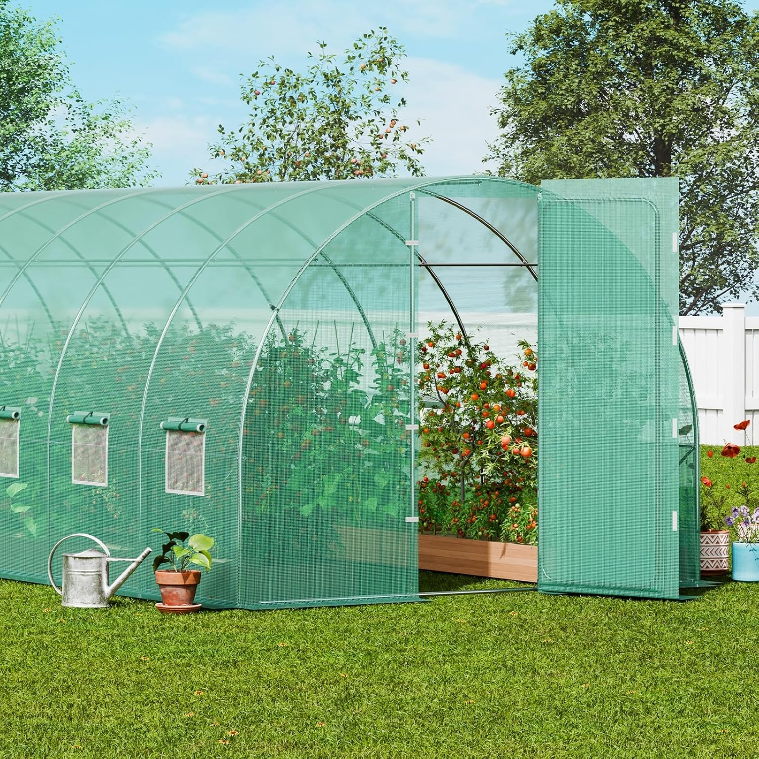 image:imageVEVOR Walkin Tunnel Greenhouse 292x97x65 ft Hoop House Greenhouse Tunnel Plant Hot House with Galvanized Steel Frame Green PE Cover Rollup Zipper Door and 12 Windows for OutdoorGreen