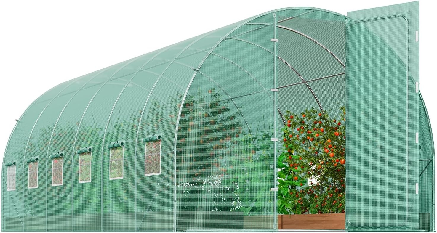 image:imageVEVOR Walkin Tunnel Greenhouse 292x97x65 ft Hoop House Greenhouse Tunnel Plant Hot House with Galvanized Steel Frame Green PE Cover Rollup Zipper Door and 12 Windows for OutdoorGreen