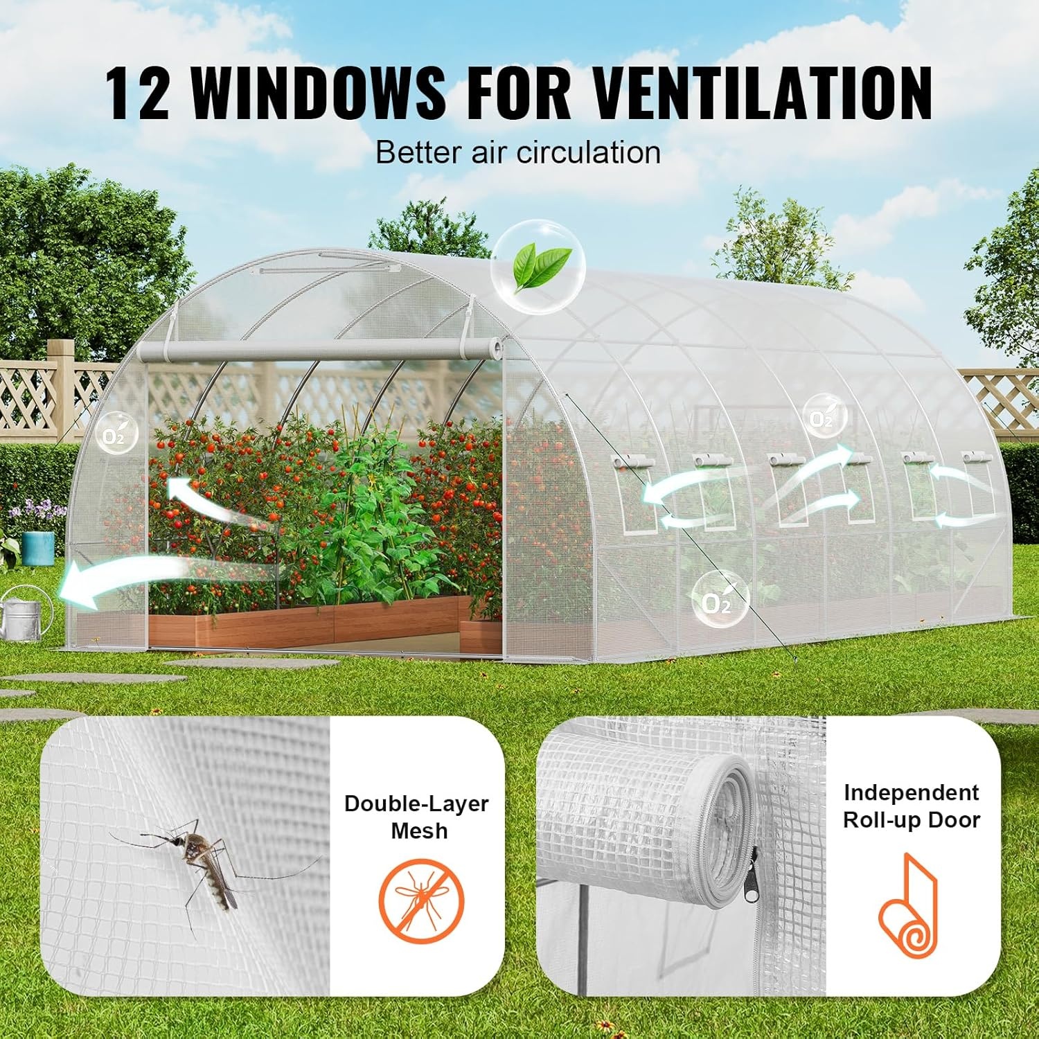 image:imageVEVOR Walkin Tunnel Greenhouse 292x97x65 ft Hoop House Greenhouse Tunnel Plant Hot House with Galvanized Steel Frame Green PE Cover Rollup Zipper Door and 12 Windows for OutdoorWhite