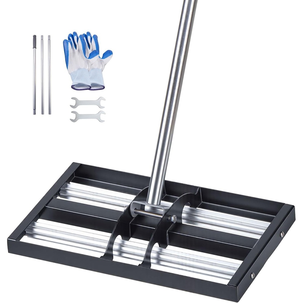 image:imageVEVOR Updated Lawn Leveling Rake with Roller 17 x 10 Stainless Steel Lawn Leveler with 634 Adjustable Handle Heavy Duty Yard Leveling Rake Effort Saving Lawn Leveling Tool for Yard Golf Court