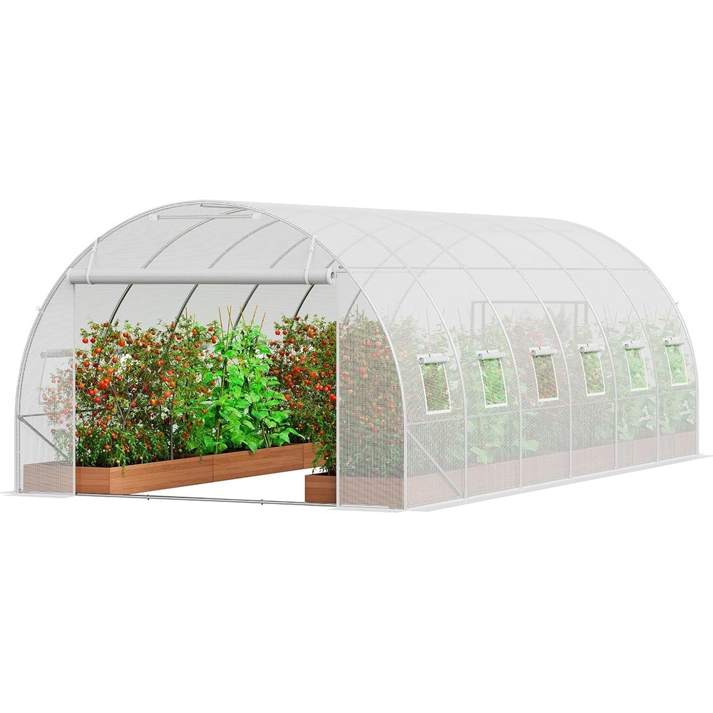 image:imageVEVOR Walkin Tunnel Greenhouse 292x97x65 ft Hoop House Greenhouse Tunnel Plant Hot House with Galvanized Steel Frame Green PE Cover Rollup Zipper Door and 12 Windows for OutdoorWhite