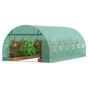 VEVOR Walk-in Tunnel Greenhouse, 29.2×9.7×6.5 ft Hoop House Greenhouse Tunnel, Plant Hot House with Galvanized Steel Frame, Green PE Cover, Roll-up Zipper Door and 12 Windows for Outdoor(Green)