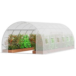 VEVOR Walk-in Tunnel Greenhouse, 29.2×9.7×6.5 ft Hoop House Greenhouse Tunnel, Plant Hot House with Galvanized Steel Frame, Green PE Cover, Roll-up Zipper Door and 12 Windows for Outdoor(White)