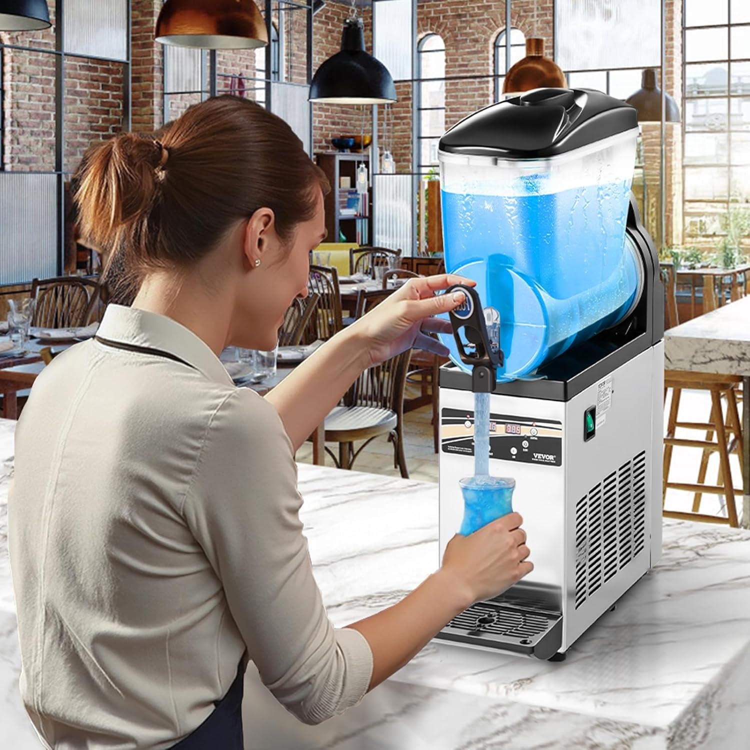 image:imageVEVOR Commercial Margarita Machine 15L Single Tank Commercial Slushie Machine 60 Cups Stainless Steel Margarita Smoothie Frozen Drink Maker Slushy Maker for Home Party Restaurants Cafe Bars15L