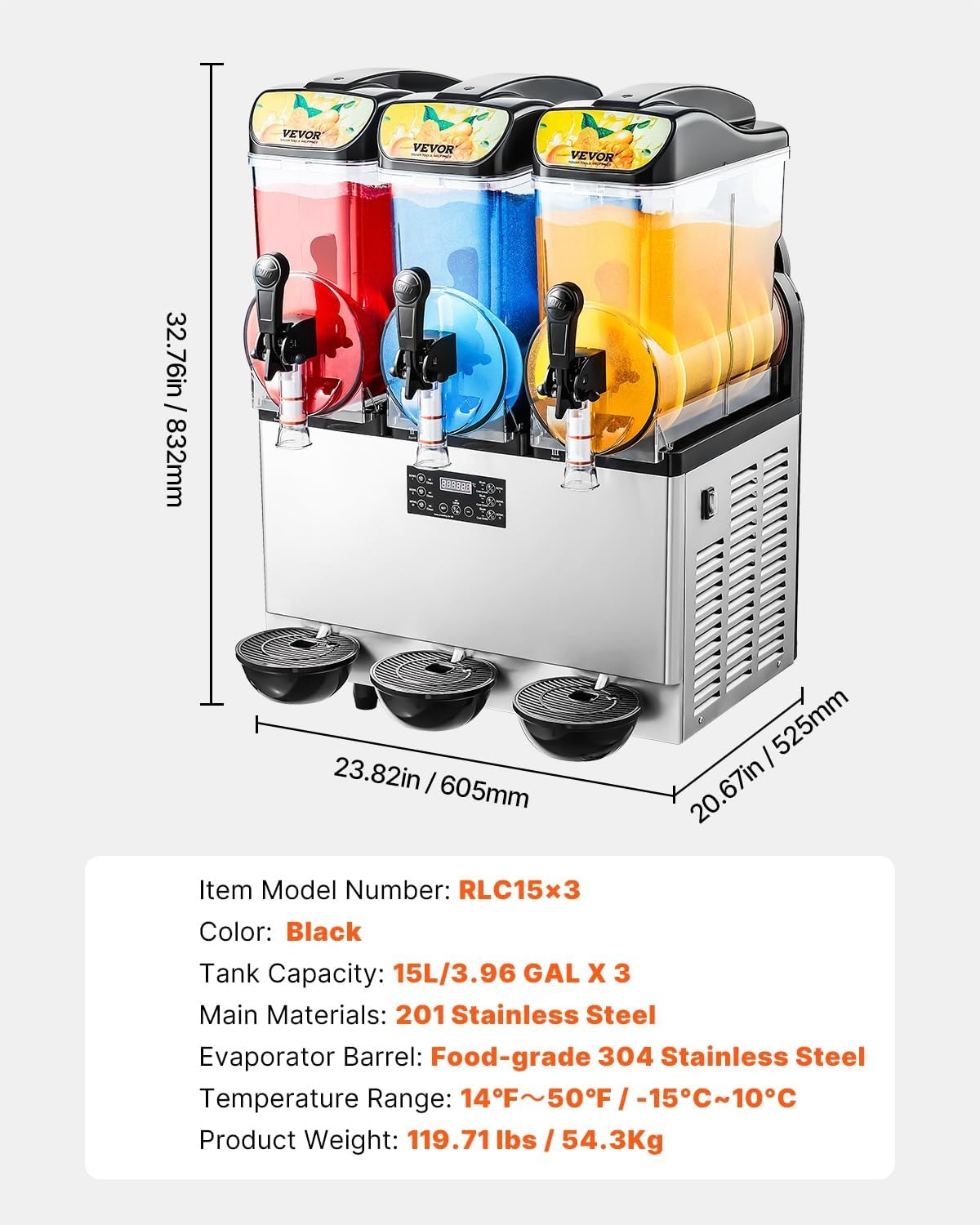 image:imageVEVOR Commercial Margarita Machine 15L Single Tank Commercial Slushie Machine 60 Cups Stainless Steel Margarita Smoothie Frozen Drink Maker Slushy Maker for Home Party Restaurants Cafe Bars15Lx3