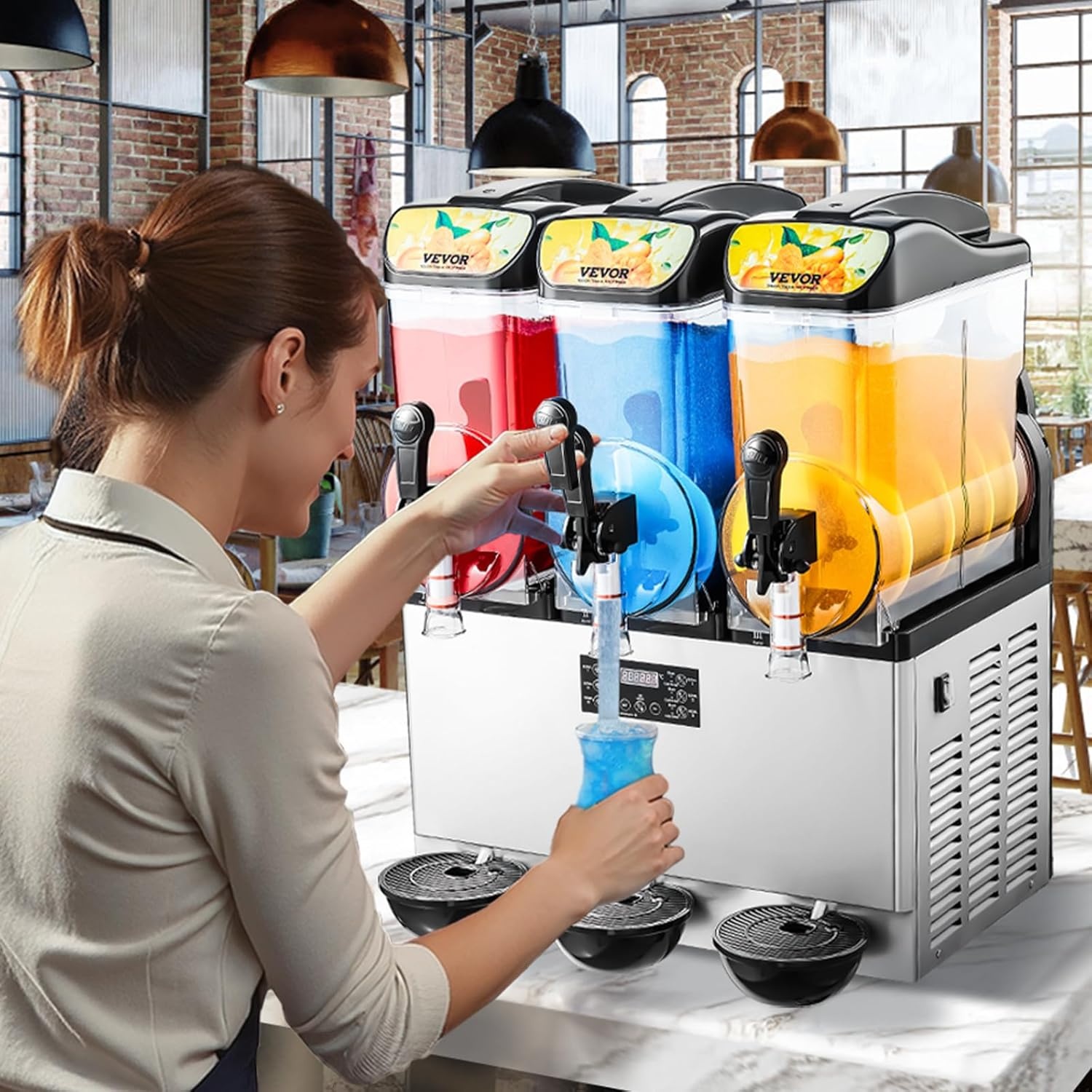 image:imageVEVOR Commercial Margarita Machine 15L Single Tank Commercial Slushie Machine 60 Cups Stainless Steel Margarita Smoothie Frozen Drink Maker Slushy Maker for Home Party Restaurants Cafe Bars15Lx3