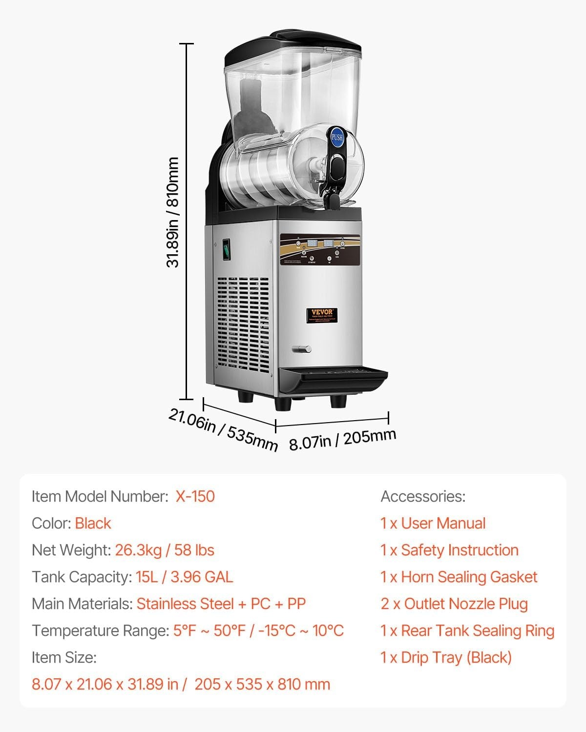 image:imageVEVOR Commercial Margarita Machine 15L Single Tank Commercial Slushie Machine 60 Cups Stainless Steel Margarita Smoothie Frozen Drink Maker Slushy Maker for Home Party Restaurants Cafe Bars15 L1