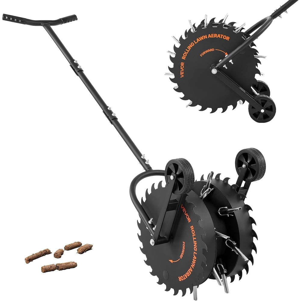 image:imageVEVOR Rolling Lawn Core Aerator 166 in Coring Aerator Roller with AntiClog Tines Heavy Duty amp RustResistant Yard Grass Pulling Plugs Manual Aeration Tool for Compacted Garden Soil Loosening
