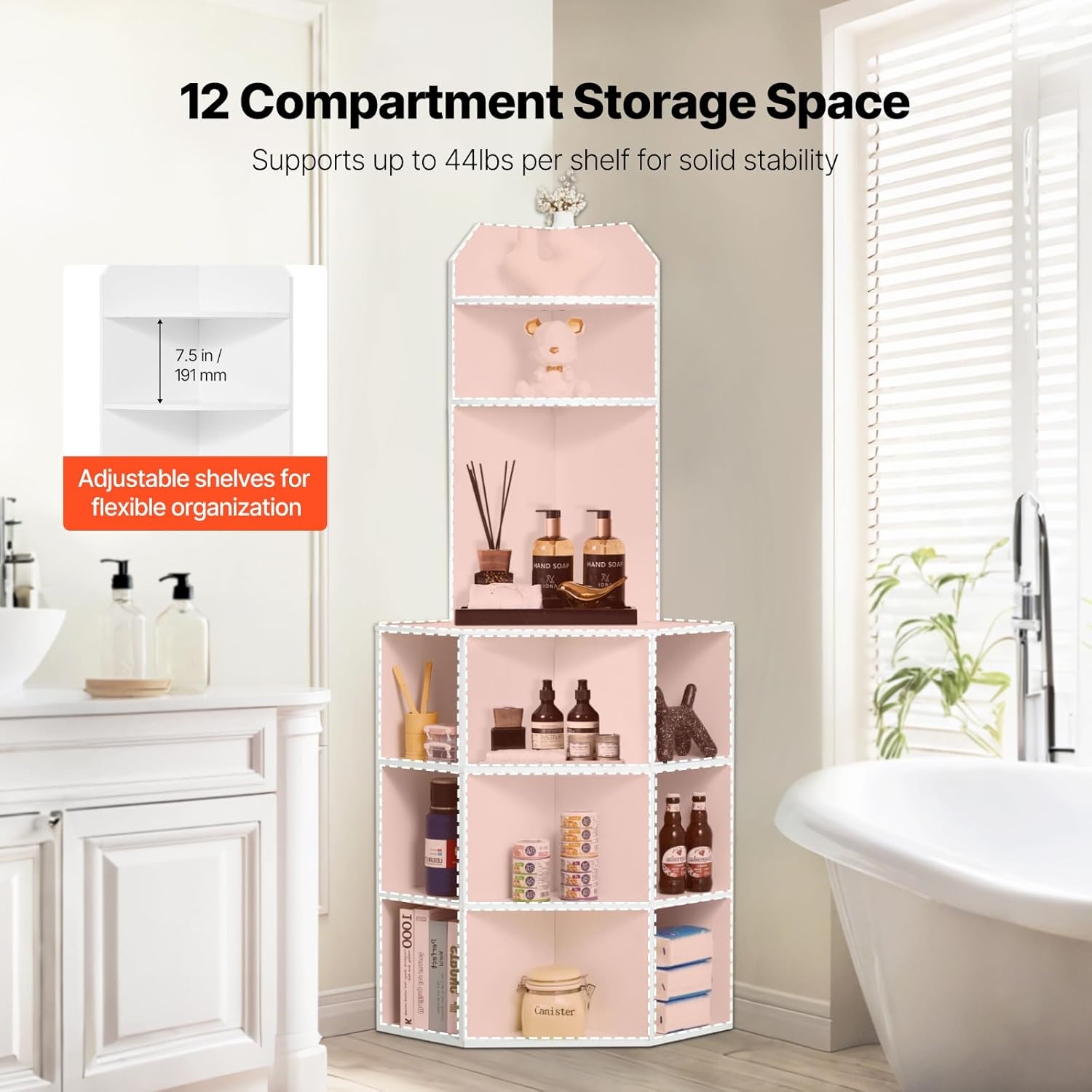 image:imageVEVOR 32 Corner Storage Cabinet 3 Tiers Small Storage Cabinet with 2 Wooden Doors amp Adjustable Shelves Freestanding Corner Kitchen Cabinet for Living Room Kitchen Laundry Room Bathroom WhiteT2