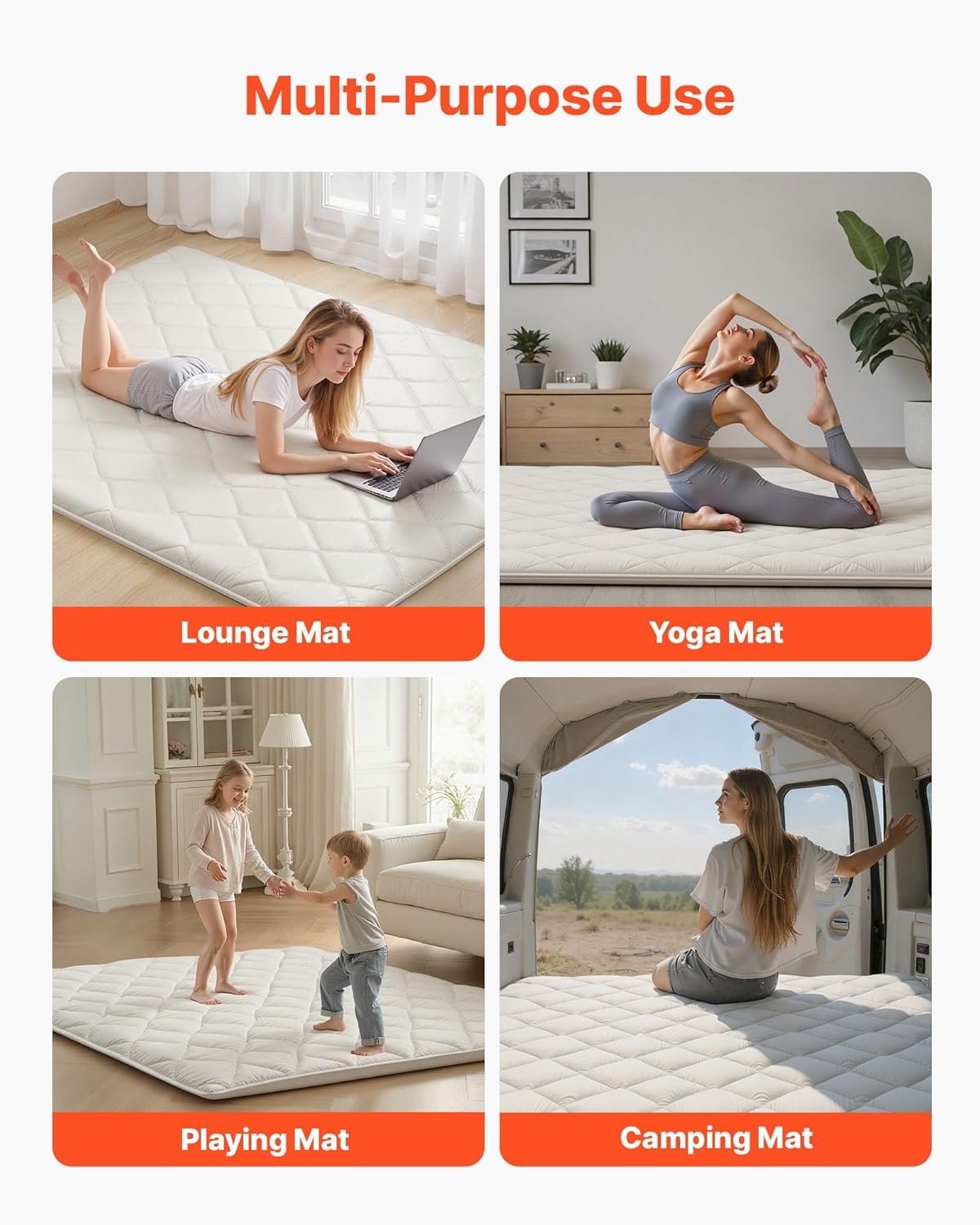 image:imageVEVOR Japanese Floor Mattress Futon Mattress 100 High Density Comfortable Foam Foldable Tatami Mat with Storage Bag Sleeping Pad for Camping Dormitory YogaWhite