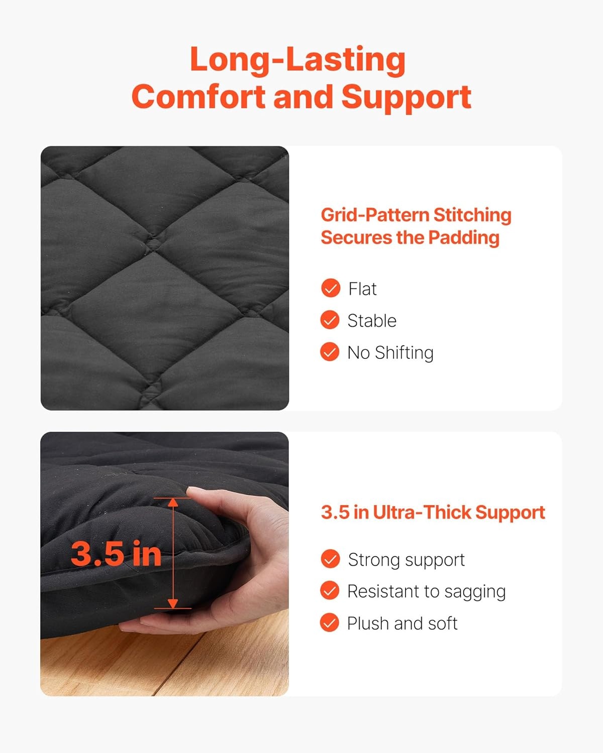 image:imageVEVOR Japanese Floor Mattress Futon Mattress 100 High Density Comfortable Foam Foldable Tatami Mat with Storage Bag Sleeping Pad for Camping Dormitory YogaBlack