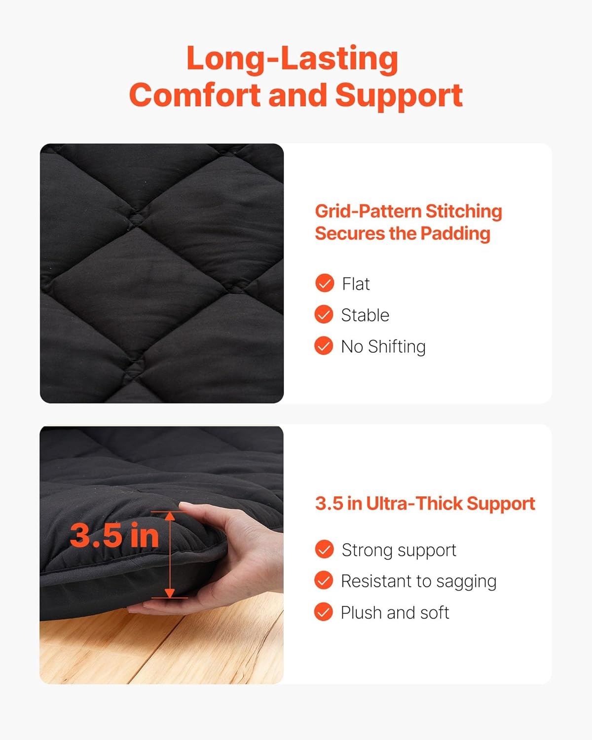 image:imageVEVOR Japanese Floor Mattress Futon Mattress 100 High Density Comfortable Foam Foldable Tatami Mat with Storage Bag Sleeping Pad for Camping Dormitory YogaBlack