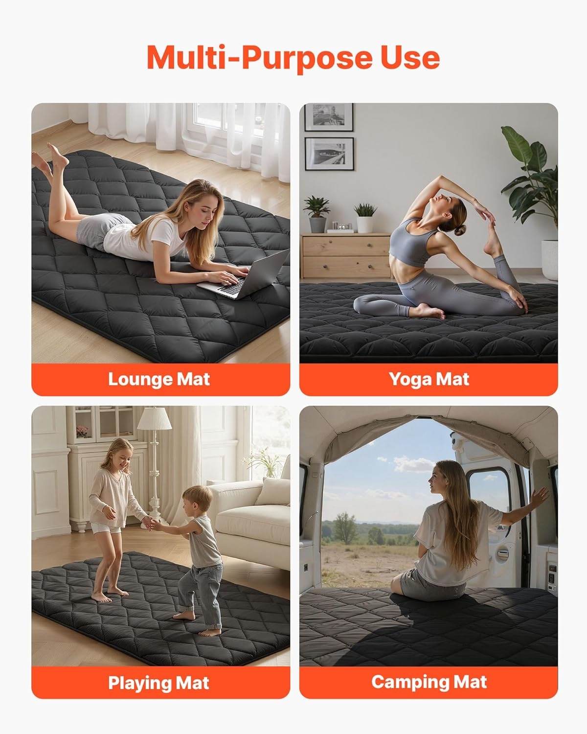 image:imageVEVOR Japanese Floor Mattress Futon Mattress 100 High Density Comfortable Foam Foldable Tatami Mat with Storage Bag Sleeping Pad for Camping Dormitory YogaBlack