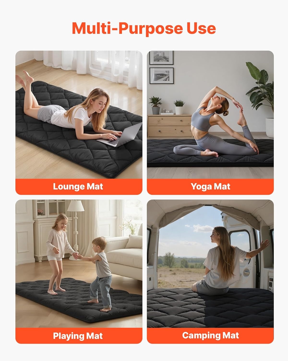 image:imageVEVOR Japanese Floor Mattress Futon Mattress 100 High Density Comfortable Foam Foldable Tatami Mat with Storage Bag Sleeping Pad for Camping Dormitory YogaBlack
