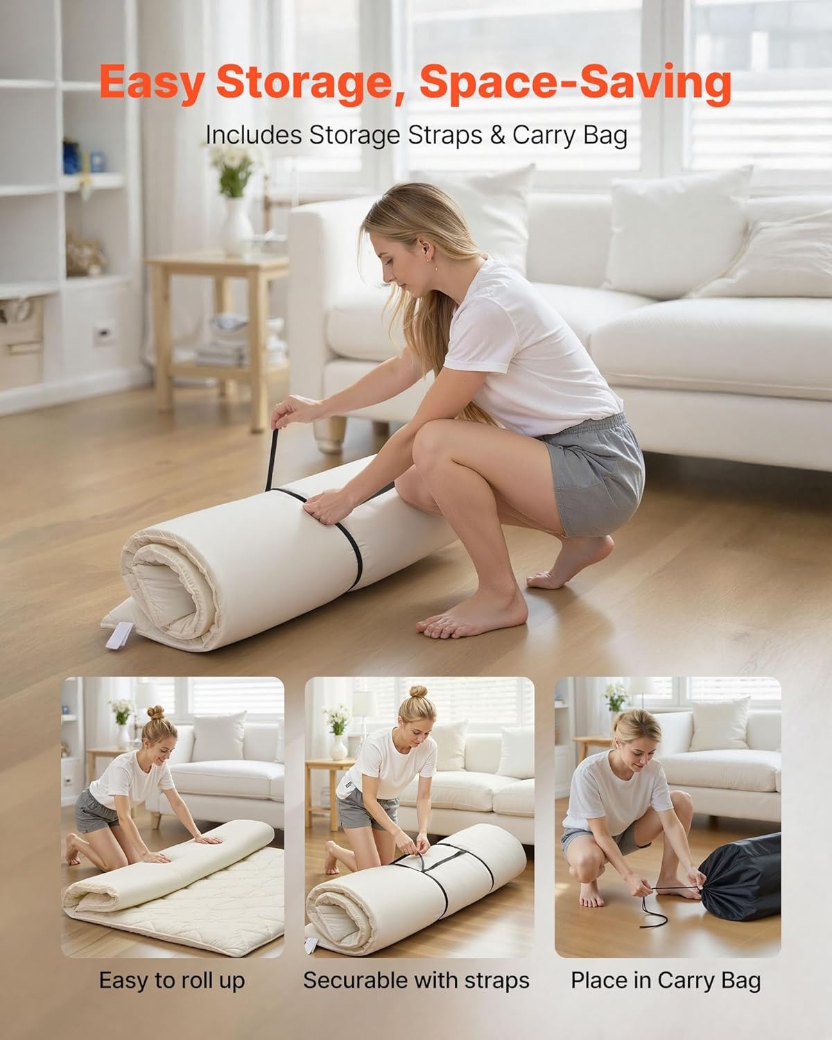 image:imageVEVOR Japanese Floor Mattress Futon Mattress 100 High Density Comfortable Foam Foldable Tatami Mat with Storage Bag Sleeping Pad for Camping Dormitory YogaWhite