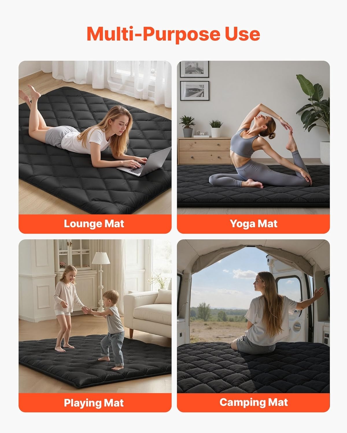 image:imageVEVOR Japanese Floor Mattress Futon Mattress 100 High Density Comfortable Foam Foldable Tatami Mat with Storage Bag Sleeping Pad for Camping Dormitory YogaBlack