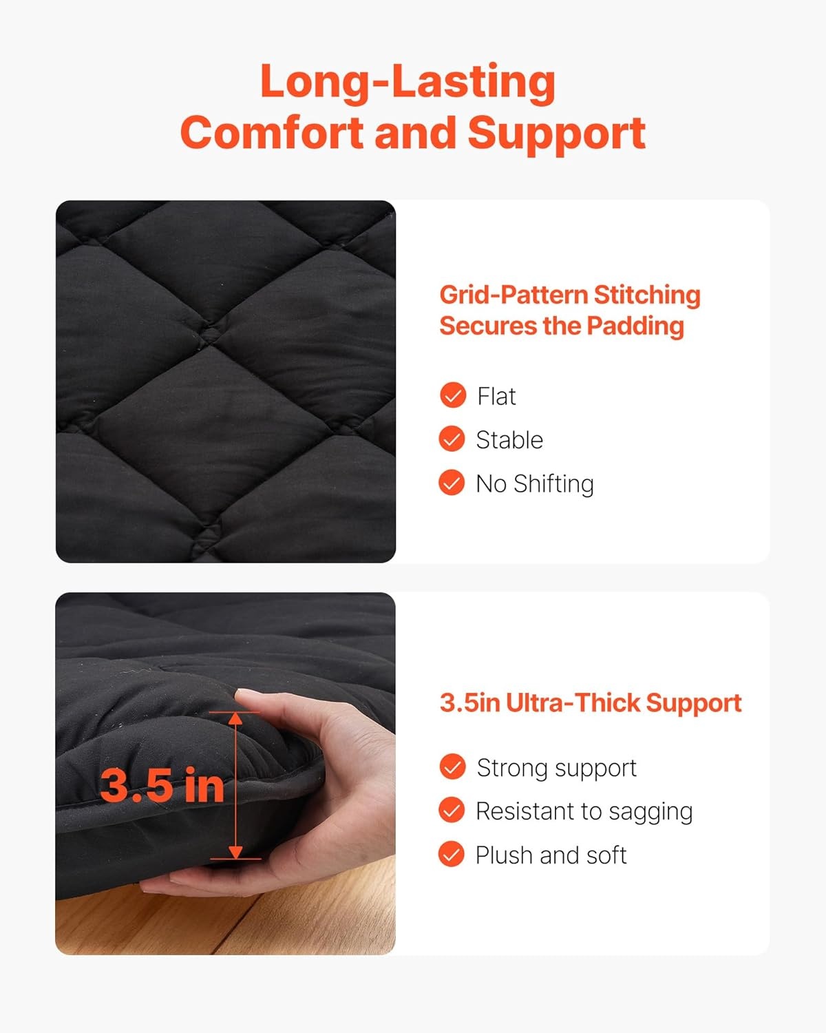image:imageVEVOR Japanese Floor Mattress Futon Mattress 100 High Density Comfortable Foam Foldable Tatami Mat with Storage Bag Sleeping Pad for Camping Dormitory YogaBlack