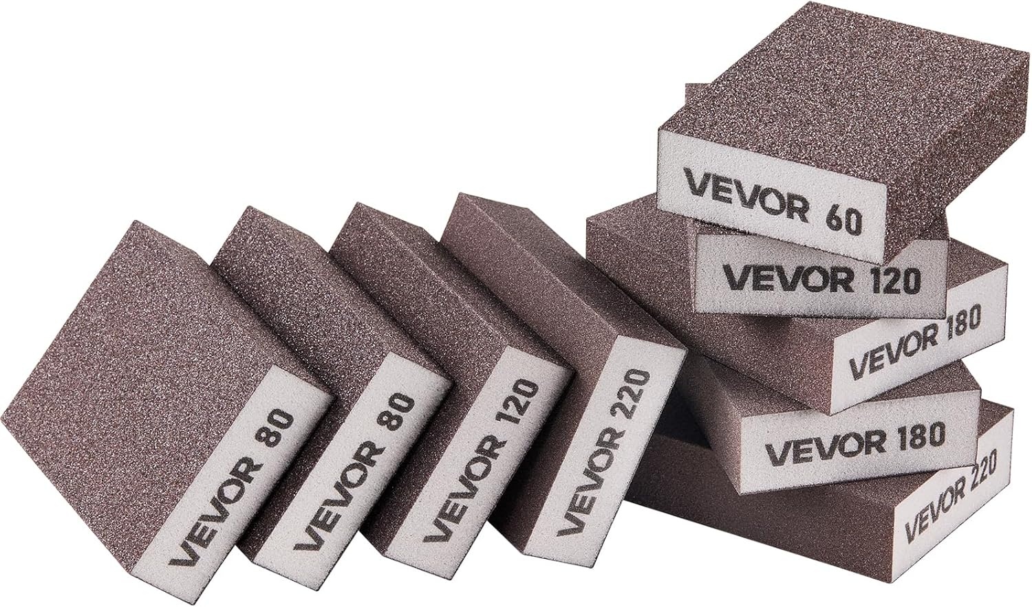 image:imageVEVOR Sanding Sponge 10 Pcs 6080120180220 Grit Assortment2 Each Washable and Reusable Sanding Blocks for Dry amp Wet Use Coarse to Fine Sandpaper Blocks for Drywall Wood Metal Furniture10 Pcs sanding block