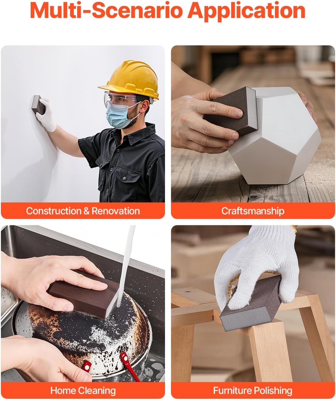 image:imageVEVOR Sanding Sponge 10 Pcs 6080120180220 Grit Assortment2 Each Washable and Reusable Sanding Blocks for Dry amp Wet Use Coarse to Fine Sandpaper Blocks for Drywall Wood Metal Furniture10 Pcs sanding block