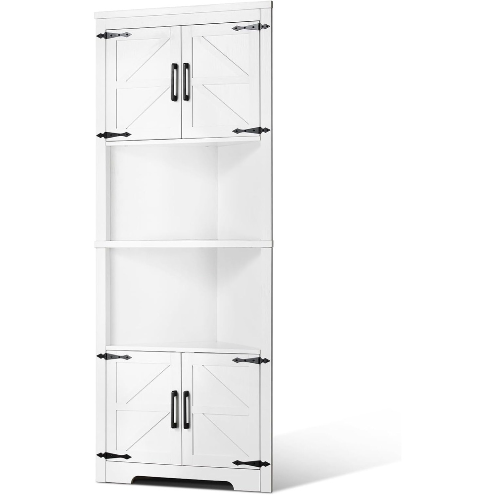 image:imageVEVOR 32 Corner Storage Cabinet 3 Tiers Small Storage Cabinet with 2 Wooden Doors amp Adjustable Shelves Freestanding Corner Kitchen Cabinet for Living Room Kitchen Laundry Room Bathroom WhiteT1
